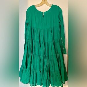 Green Tiered Long Sleeve Summer Dress